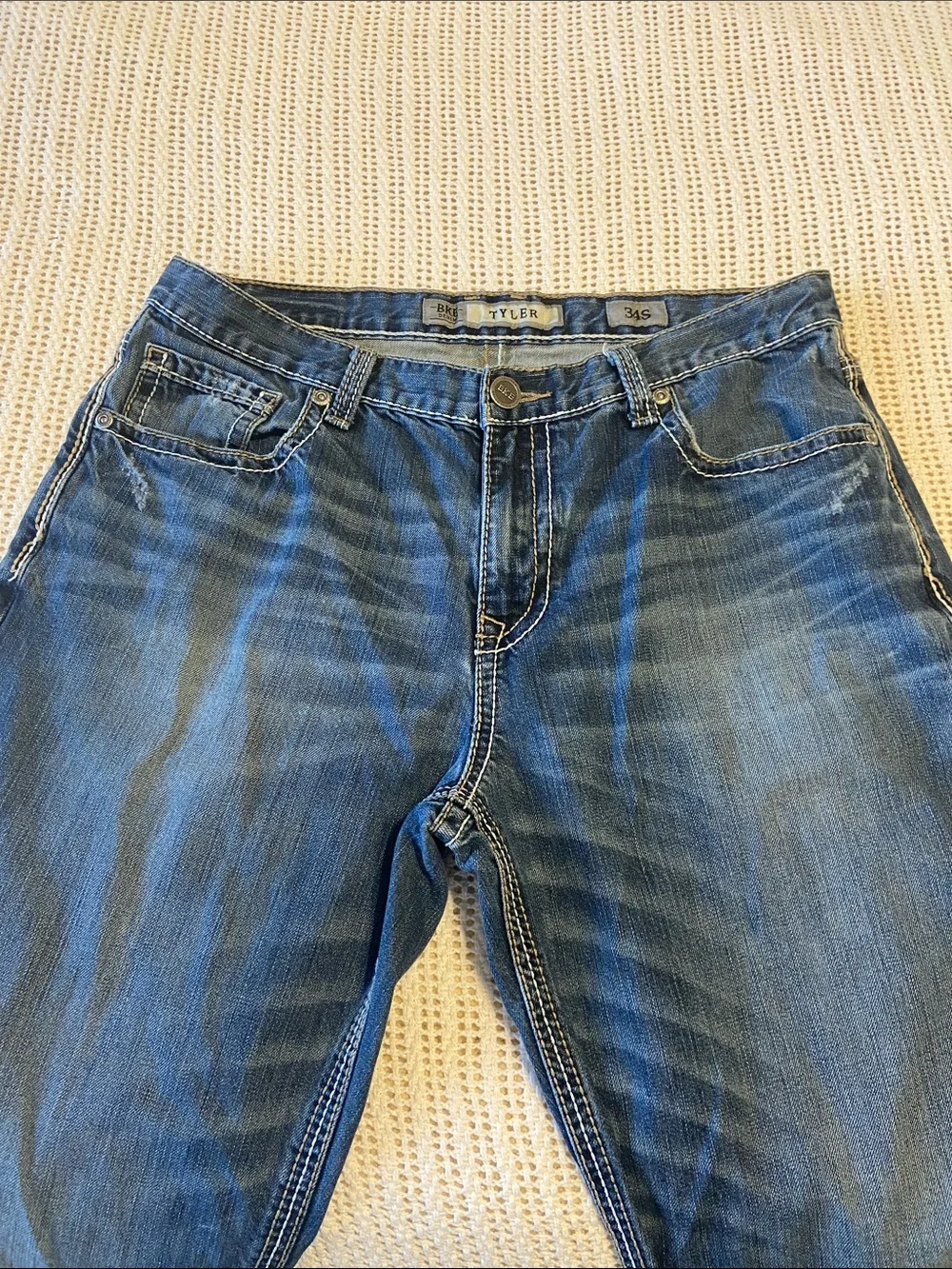 BKE Tyler Boot Jeans Mid Rise Blue Denim Western Cowboy Size 34 x 30”